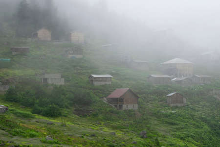 A nature house in the fog. The image was taken in the Rize region of the Black Sea region of northeastern Turkey.の写真素材