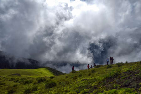 Group of people in fantastic clouds. The image was taken in the Rize region of the Black Sea region...