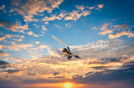 Istanbul, Bosphorus, 29.10.2023 Turkish Stars are performing at the Bosphorus on the 100th anniversary of the Republic. Turkish Air Force's F-16C Fighting Falcon soars in the air.の写真素材