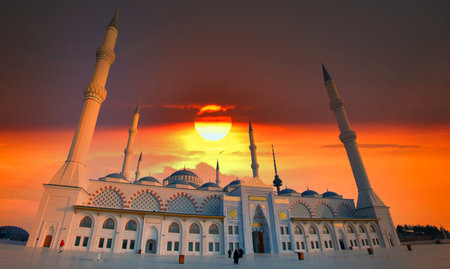 Panorama sunset view at ÃamlÄ±ca Mosque.の写真素材