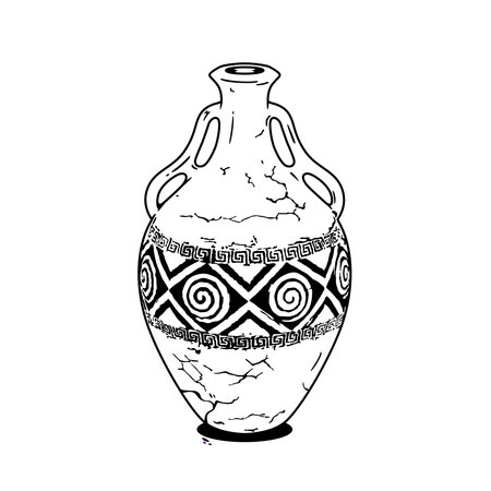 Antique vase in the Greek style. Greek pottery with ornaments. isolated on a white background.のイラスト素材