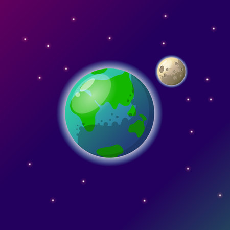 Earth and moon in starry space.Earth and moon in starry space. Our home planet in a vast universe.のイラスト素材