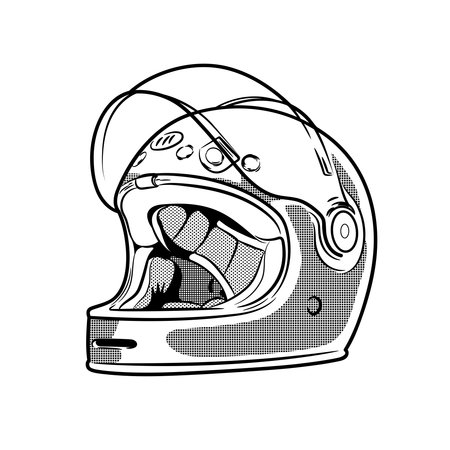 Motorcycle helmet sketch style isolated on white background.Protection of the head of the motorcyclist.Logo or poster for a biker club or motorcycle service.Illustration for a motorcycle shopのイラスト素材