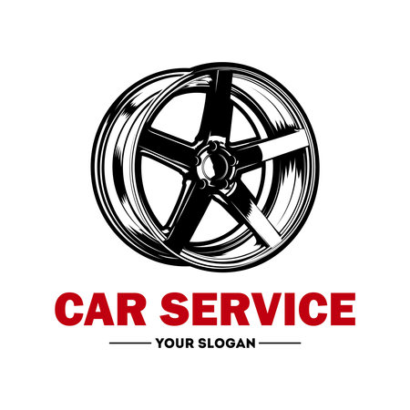 Car disk isolated on white background. Monochrome illustration of a car drive and the inscription from below car serviceのイラスト素材