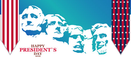Happy President's day design background.Federal holiday in America. An image of the faces of American presidents and two flags on the sides.のイラスト素材