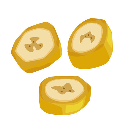 Three slices of banana in a peel isolated on a white background.のイラスト素材