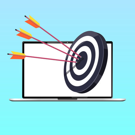 Background in the form of a laptop in which there is a target with arrows. The concept of success, hitting the target.のイラスト素材