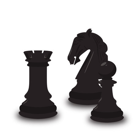 Three black chess pieces isolated on a white background.のイラスト素材
