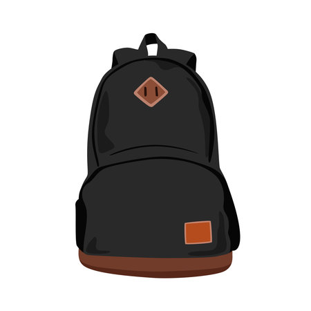 School Backpack in black color.Isolated on white backgroundのイラスト素材