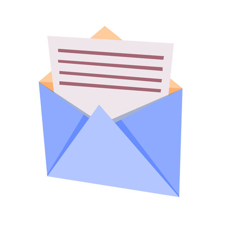 Envelope with open letter. Isolated on white background.Concept of the new received letter or messageのイラスト素材