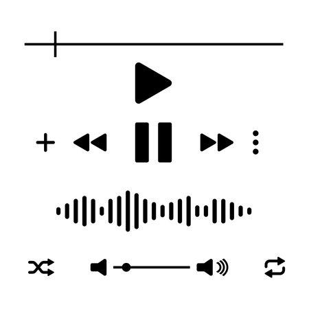 A set of audio player buttons. Music equalizer, audio waveform abstract technological backgroundのイラスト素材