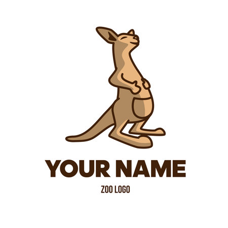 The logo of a happy kangaroo that is holding its paws on the belly with happiness. Isolated on white background, there is a place for printingのイラスト素材