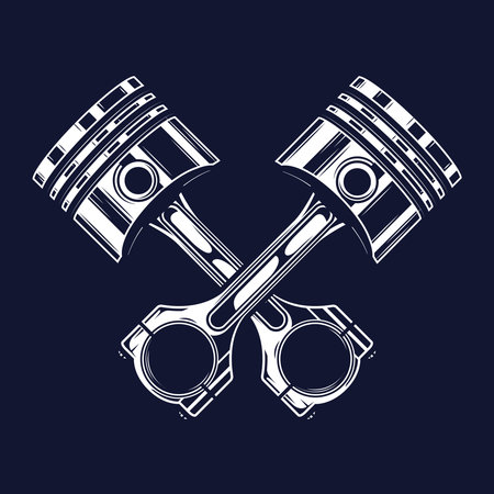 Two car pistons arranged crosswise.Isolated on a dark background.のイラスト素材