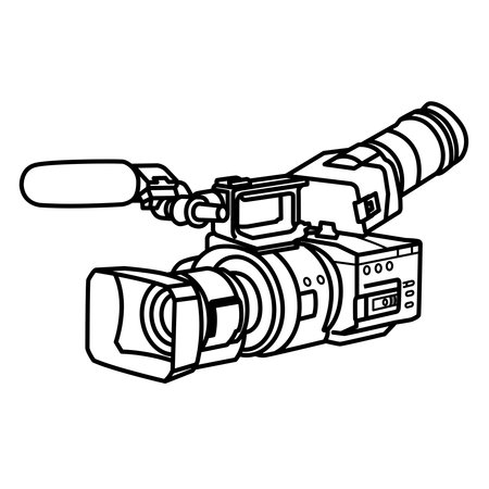 Camcorder for filming professional video or films.Professional camera with microphone. isolated on white background. line style.のイラスト素材