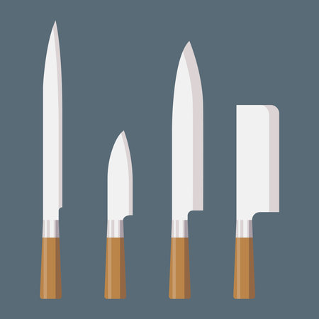 A set of knives in flat style. Kitchen knives for every housewife.のイラスト素材