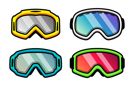 Set of ski masks of different colors isolated on a white background. winter mood. extreme sports masksのイラスト素材