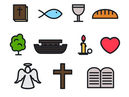 Christian icons in minimalism isolated on white background. Christian symbolism.のイラスト素材
