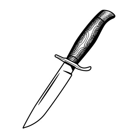 Knife with wooden handle in dotwork style isolated on white backgroundのイラスト素材