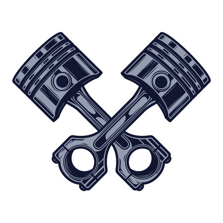 Monochrome illustration of two car pistons lying crosswise. isolated on a white background.のイラスト素材