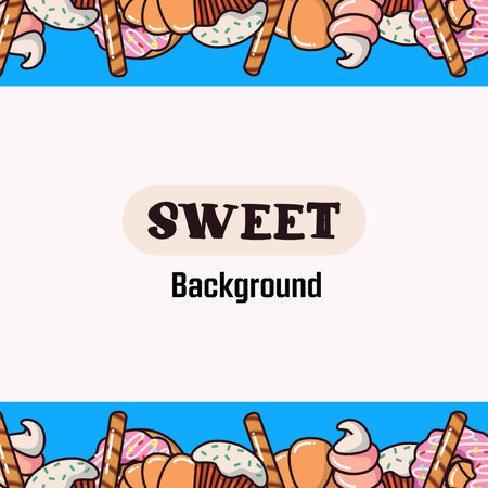 Background with sweets around the edges and a white frame in the middleのイラスト素材