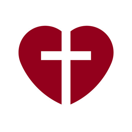 Cross of Christ inscribed in a red heart. isolated on a white background.のイラスト素材