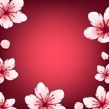 Background in the form of sakura flowers around the edges on a red backgroundのイラスト素材