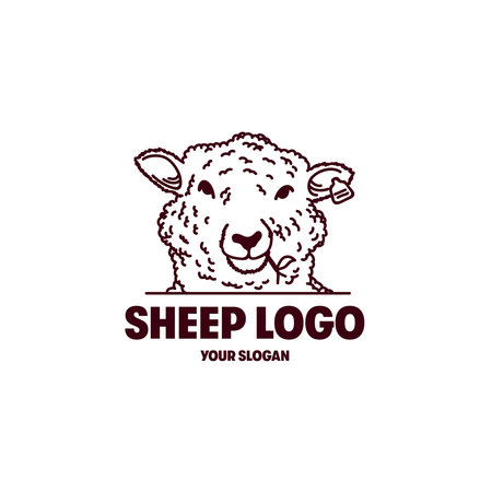 The logo of a sheep holding a twig with a leaf. Livestock counting farm logoのイラスト素材