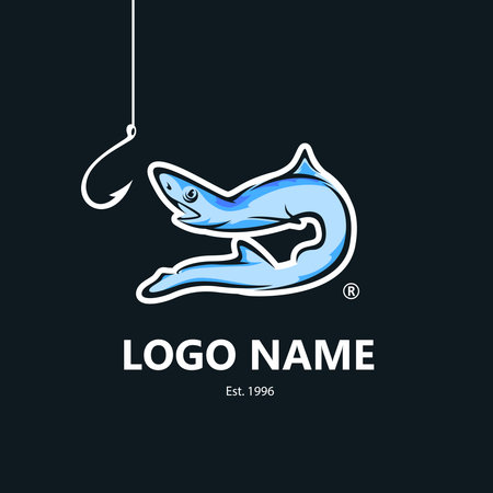 Logo of a fish that swims on a hook with an open mouth.Logo for a fishing club.Motion for fishingのイラスト素材