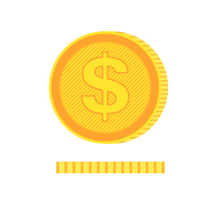 Icon of a gold coin in profile and lying. Isolated on a white background.のイラスト素材