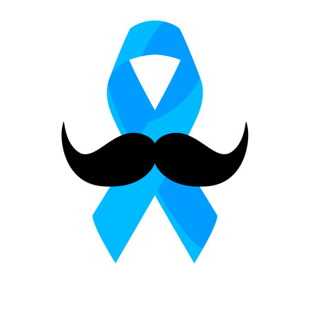 Blue ribbon with black mustache. Can be used as board, badge or poster.のイラスト素材
