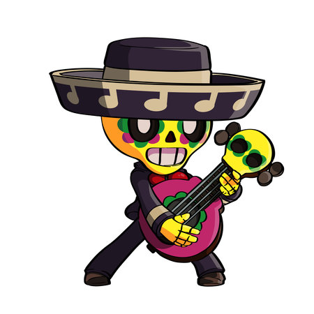 An illustration of the character Poco from the game Brawl Stars. Playing guitar, isolated on white backgroundのイラスト素材