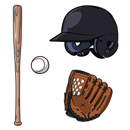 Baseball set in the form of helmet, bat, ball and glove. Isolated on white backgroundのイラスト素材