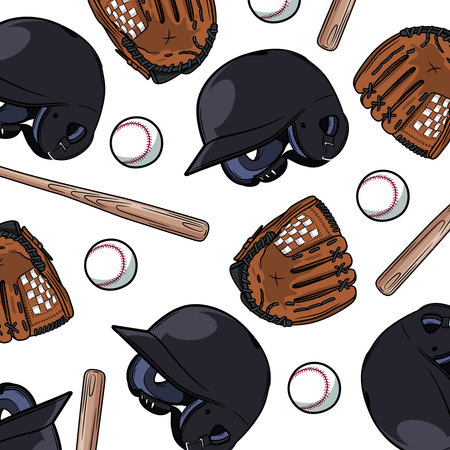 Helmet pattern, batting ball and baseball gloves. Sports moodのイラスト素材