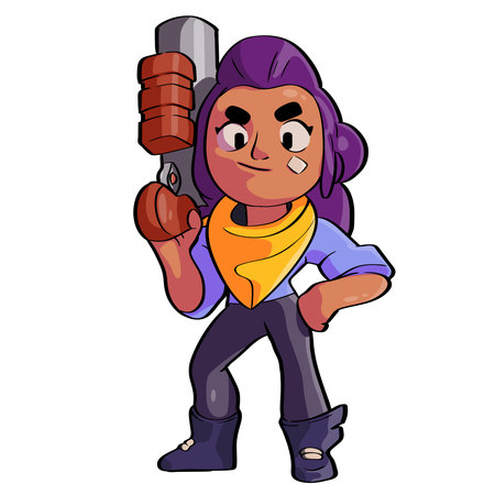 An illustration of Shelley from Brawl Stars with a gun in her hands. Isolated on white backgroundのイラスト素材