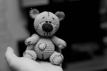 Hand holding Teddy bearの写真素材