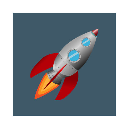 Rocket ship in a flat style.Vector illustration with 3d flying rocket.Space travel to the moon.Space rocket launch.Project start up and development process.Innovation productのイラスト素材