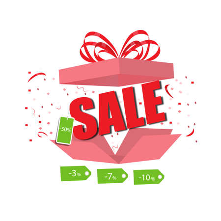 Gift wrapping with explosive elements, sales, discounts, vector illustrationのイラスト素材