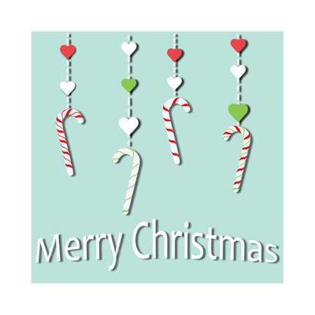 Merry Christmas lollipop hanging. Dash ruler with heart. Flat design. background. Vector illustrationのイラスト素材