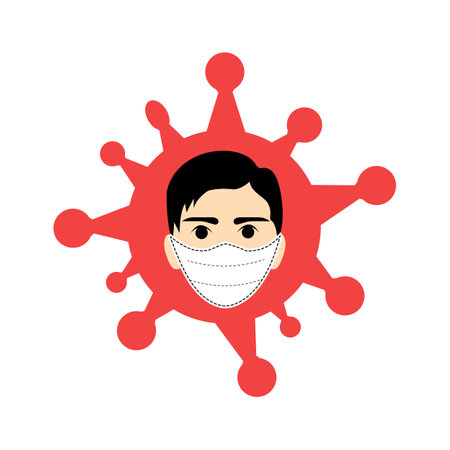 Man face with flu mask icon symbol, Concept for flu sickness and wearing medical mask to prevent the spread of virus germs, Isolated on white background, Vector illustrationのイラスト素材
