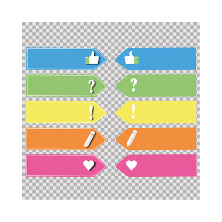 Vector colorful bright sticky notes, pack of stickers with shadows isolated on a transparent background. Multicolor paper adhesive tape, rectangle empty office blanks, reminder lists. Great for bannerのイラスト素材