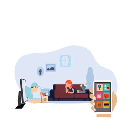 Food delivery and delivery tracking, vector illustrationのイラスト素材