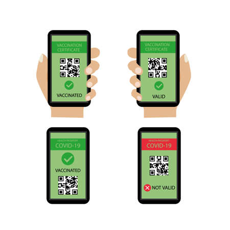 Qr code verification. Covid-19 digital passport vaccine certificate.のイラスト素材