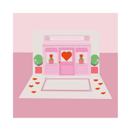 delicate illustration of Happy Valentine's Day with hearts and trees in the square. Valentine's Day. Vector illustration.のイラスト素材