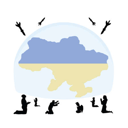 vector illustration Pray for peace in Ukraine. Save Ukraine from missiles.のイラスト素材