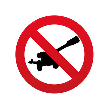 the silhouette of an artillery gun crossed out with a red prohibition sign. Call for an end to violence. isolated on white background.のイラスト素材