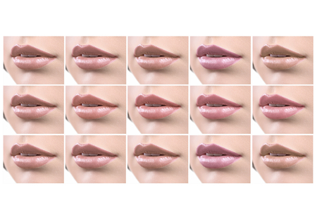 Collage of sexy female lips with colorful lipstickの写真素材