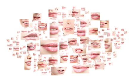 Collage of sexy female lips with colorful lipstickの写真素材