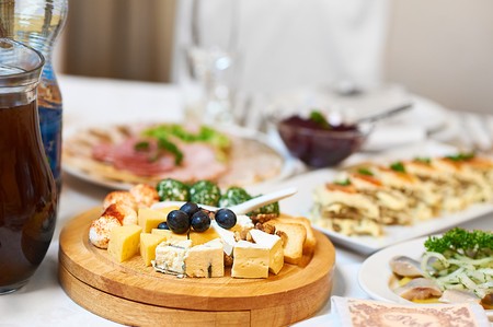 Cheese plate on a restaurant table