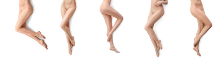 Beautiful female legs collage isolated on whiteの写真素材