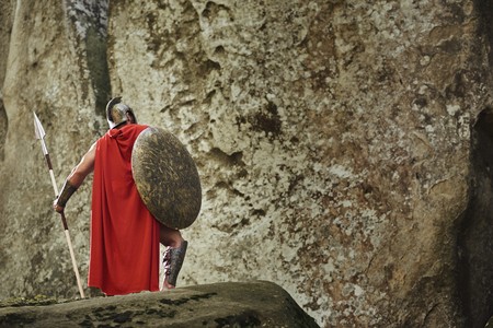 Anonymous gladiator on rocksの写真素材